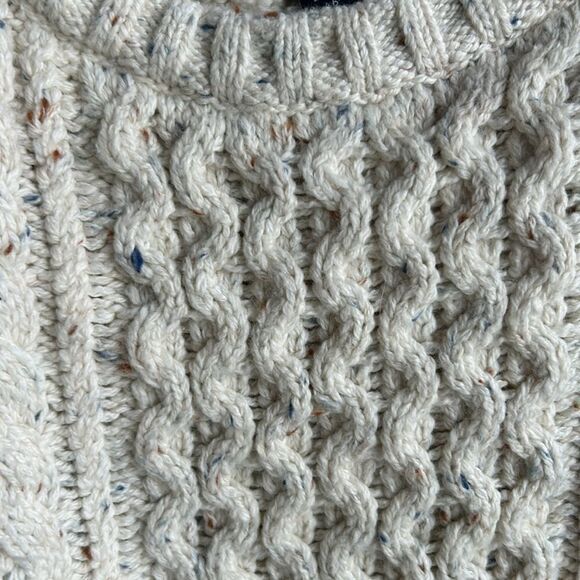 Land's End Cotton Blend Aran Cable Crew Neck Sweater Ivory Tweed Heavy XL Tall - Picture 6 of 14